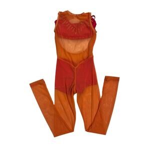 The Line Up Semi-Custom Unitard w/ Attached Short/Detached Top Orange/Pink XS